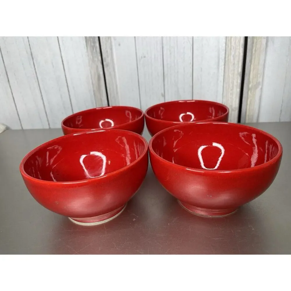 Crate&Barrel Porcelain Red Coupe 5.75in Cereal Soup Bowls Lot Of 4